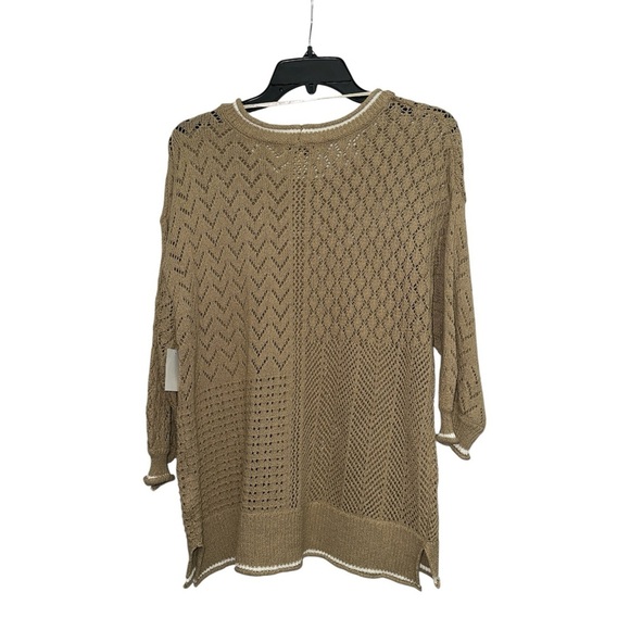 Democracy Pointelle Tipped Sweater Size Large Crewneck 3/4 Sleeve New - Picture 3 of 7